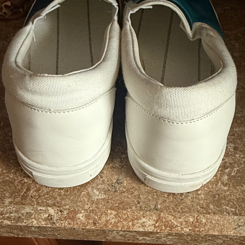 Aqua Shark Print Slip-On Sneakers-worn once - Picture 6 of 9